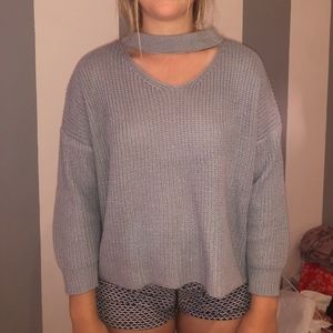 Haute Rogue Blue Keyhole Sweater